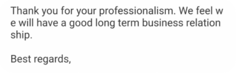 Customer feedback about Elite New Materials professionalism